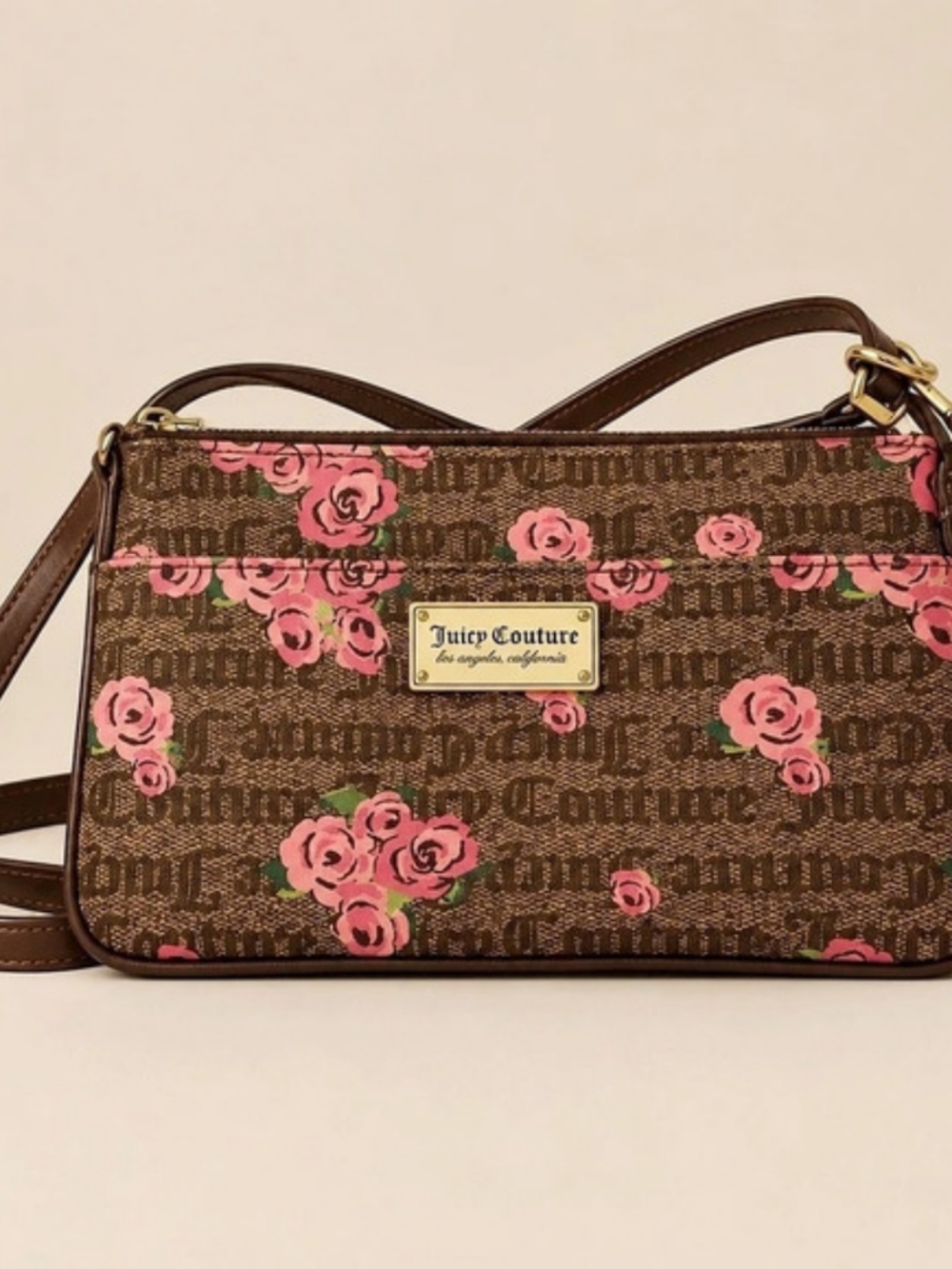 Juicy Couture Floral Crossbody Bag in Brown & Pink NWOT
